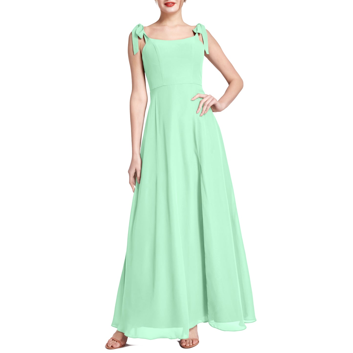 MACloth Damen Chiffon A-Linie Langes, hübsches Brautjungfernkleid für Hochzeit