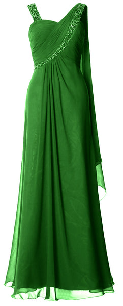 MACloth Women Beading Long Pleated Prom Dresses Evening Party Formal Gown