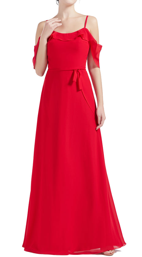 MACloth Women Cold Shoulder Long A Line Wedding Bridesmaid Dresses