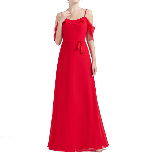 MACloth Women Cold Shoulder Long A Line Wedding Bridesmaid Dresses