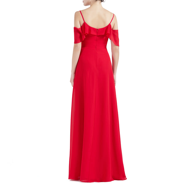 MACloth Women Cold Shoulder Long A Line Wedding Bridesmaid Dresses