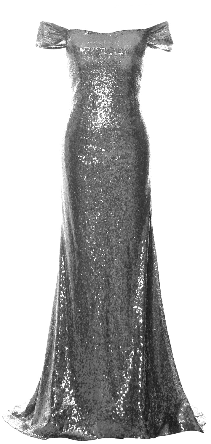 MACloth Damen Schulterfreies Ballkleid Meerjungfrau Pailletten Langes formelles Abendkleid