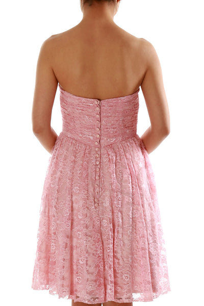 MACloth Women Strapless Wedding Party Formal Gown Short Lace Bridesmaid Dress