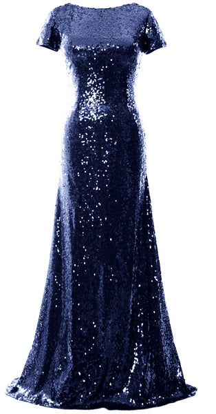 MACloth Mermaid Cap Sleeve Sequin Long Bridesmaid Dress Formal Evening Gown
