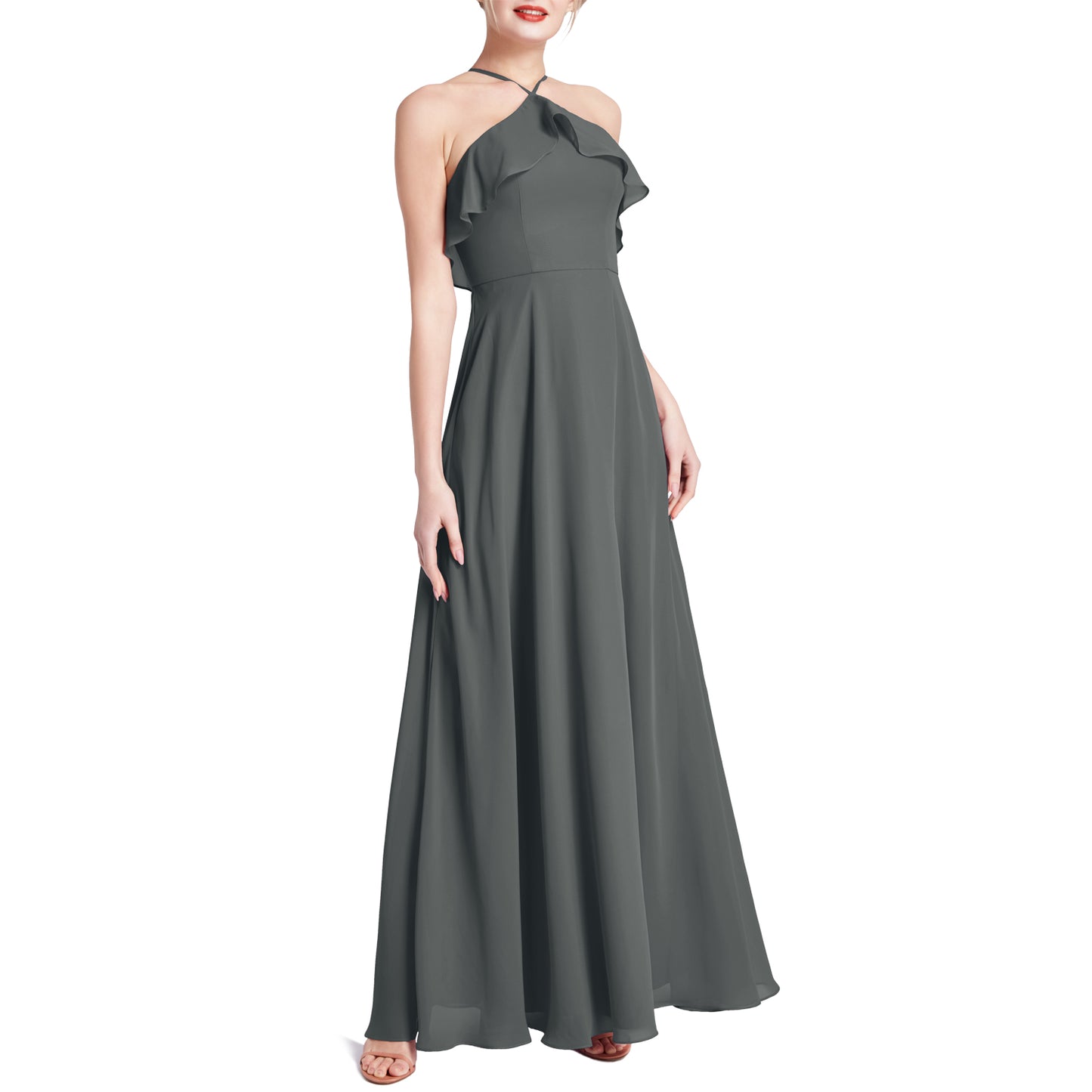 MACloth Women Ruffle Overlay Maxi Wedding Party Bridesmaid Dresses Evening Gown