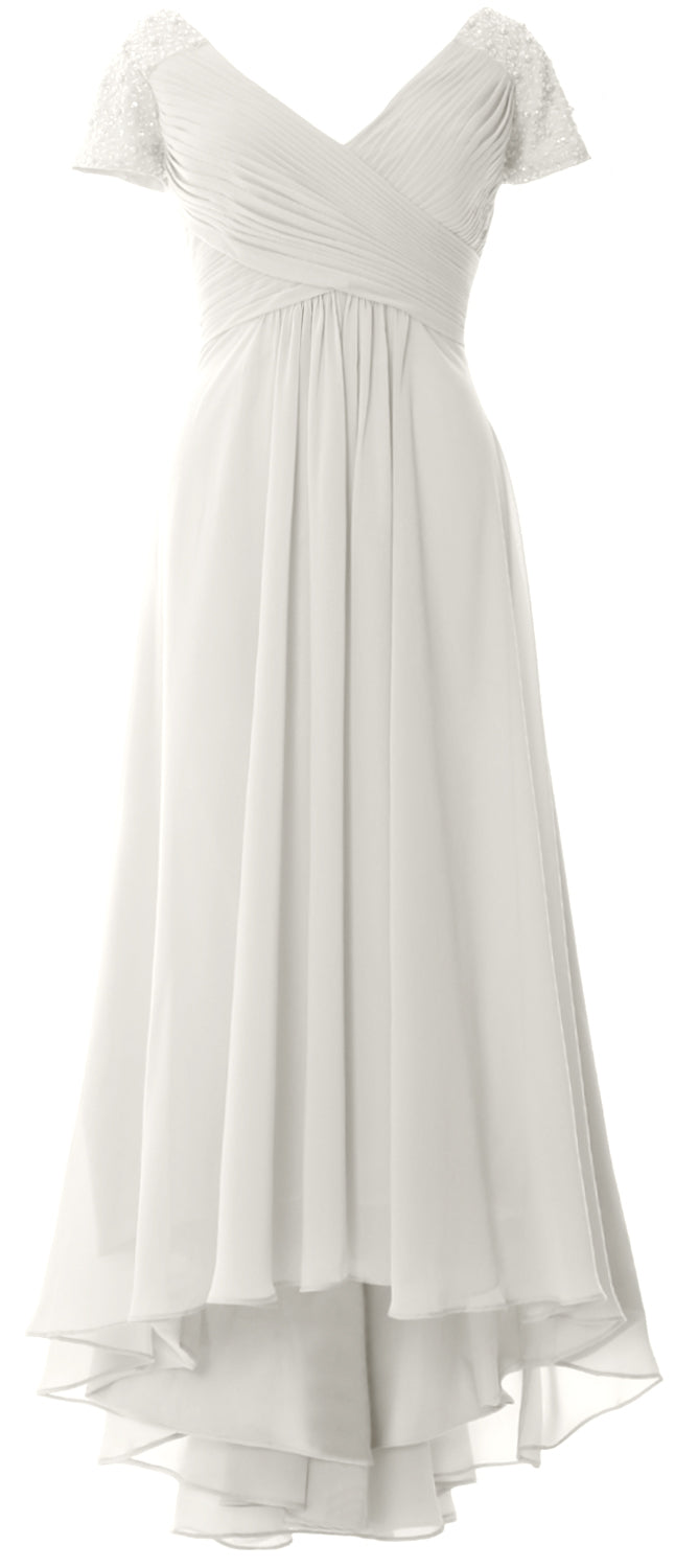 MACloth Mujeres Manga Corta Cuello En V Hi Lo Madre De La Novia Vestidos De Novio Vestido De Noche