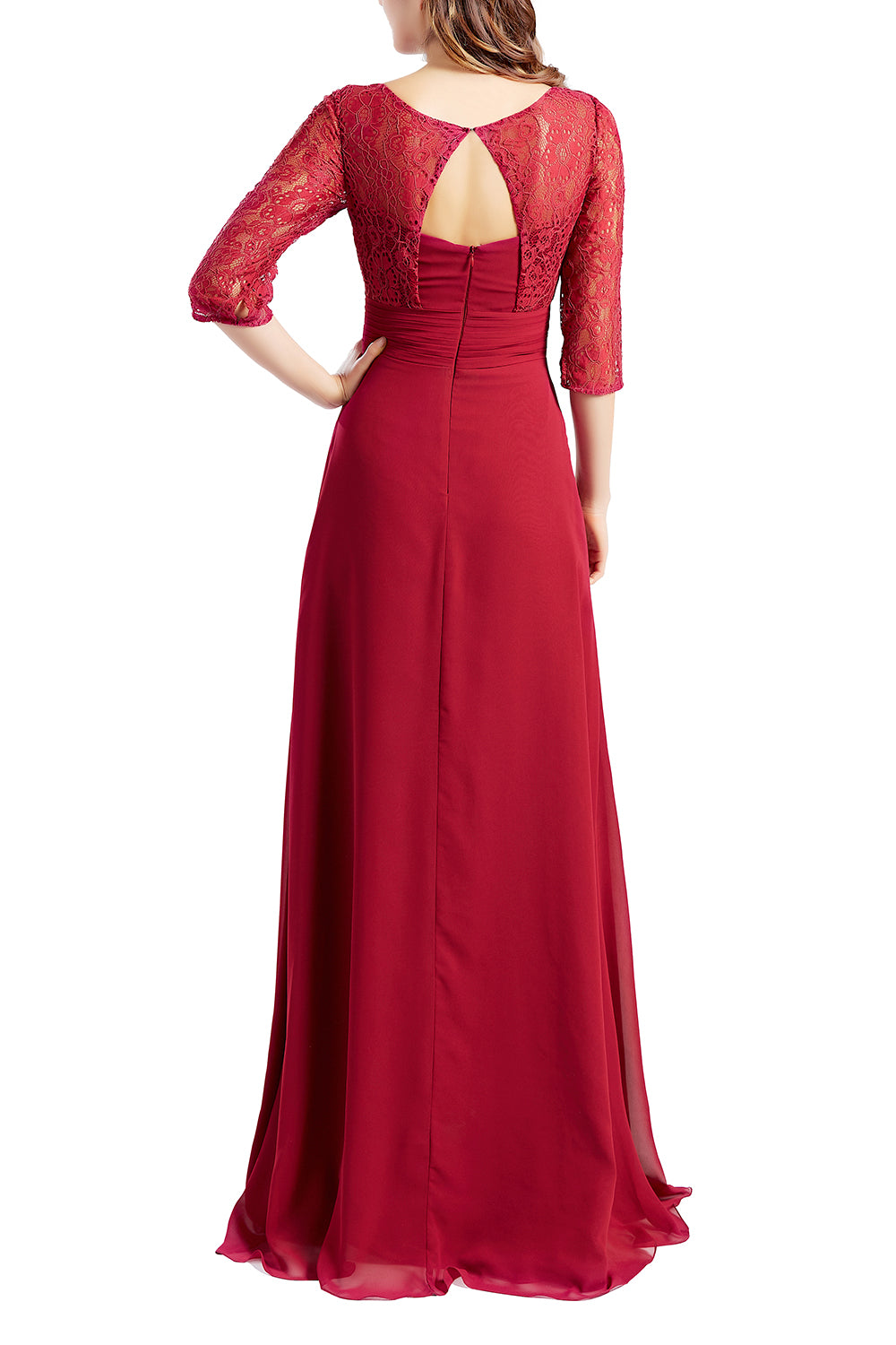 MACloth Damen-Kleid, Halbarm, V-Ausschnitt, Spitze, lang, für Hochzeit, Party, Brautjungfer, Mutter