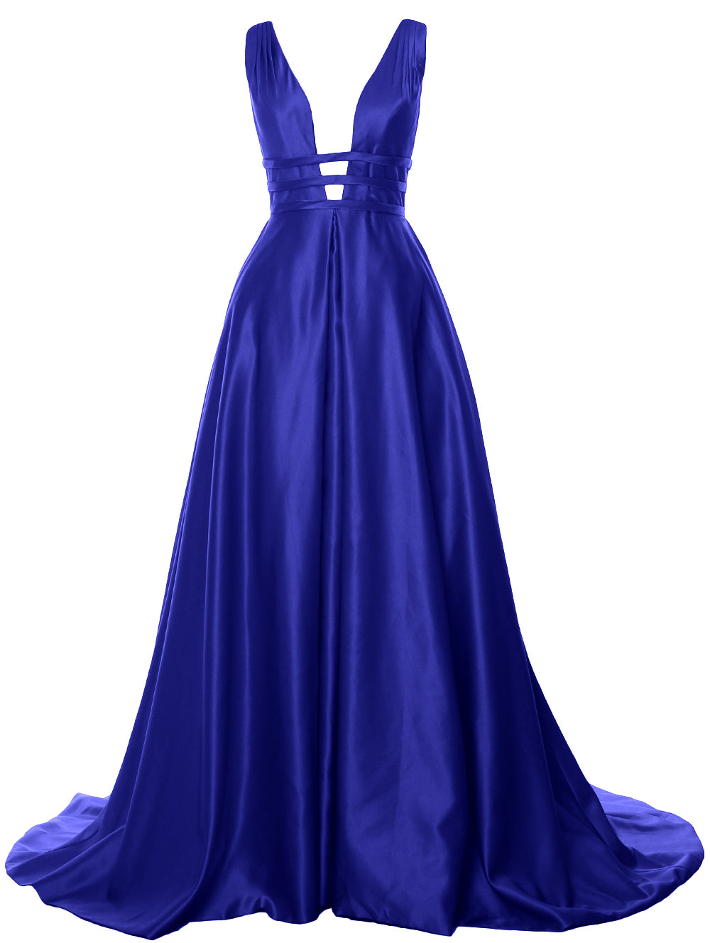 MACloth Damen Ballkleid mit tiefem V-Ausschnitt, Satin, ärmellos, formelle Abendkleider
