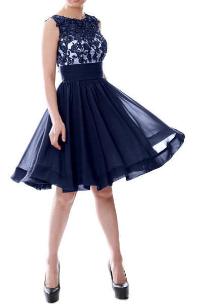 MACloth Women Beaded Lace Chiffon Short Prom Formal Dress Cocktail Party Gown