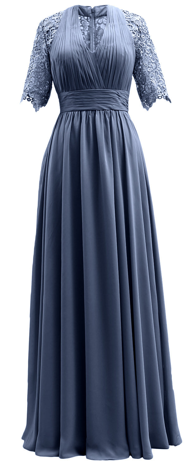 MACloth Vestidos largos para madre de la novia, mangas cortas, escote en V, vestido formal de noche