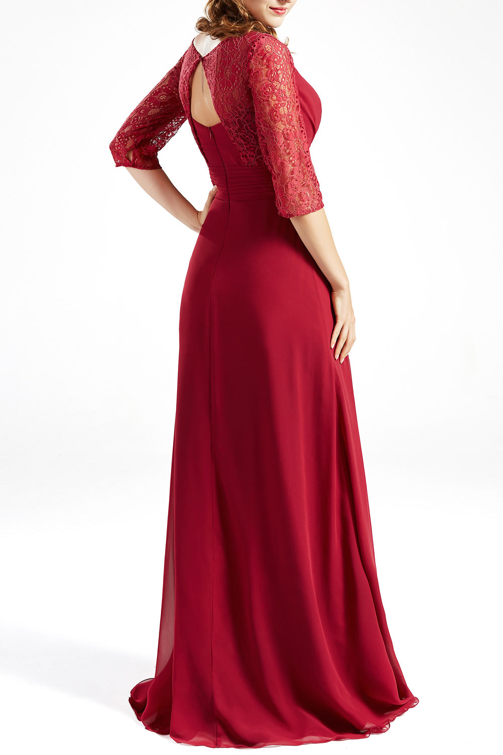 MACloth Langes Abendkleid für die Brautmutter mit V-Ausschnitt und 3/4-Ärmeln für Damen