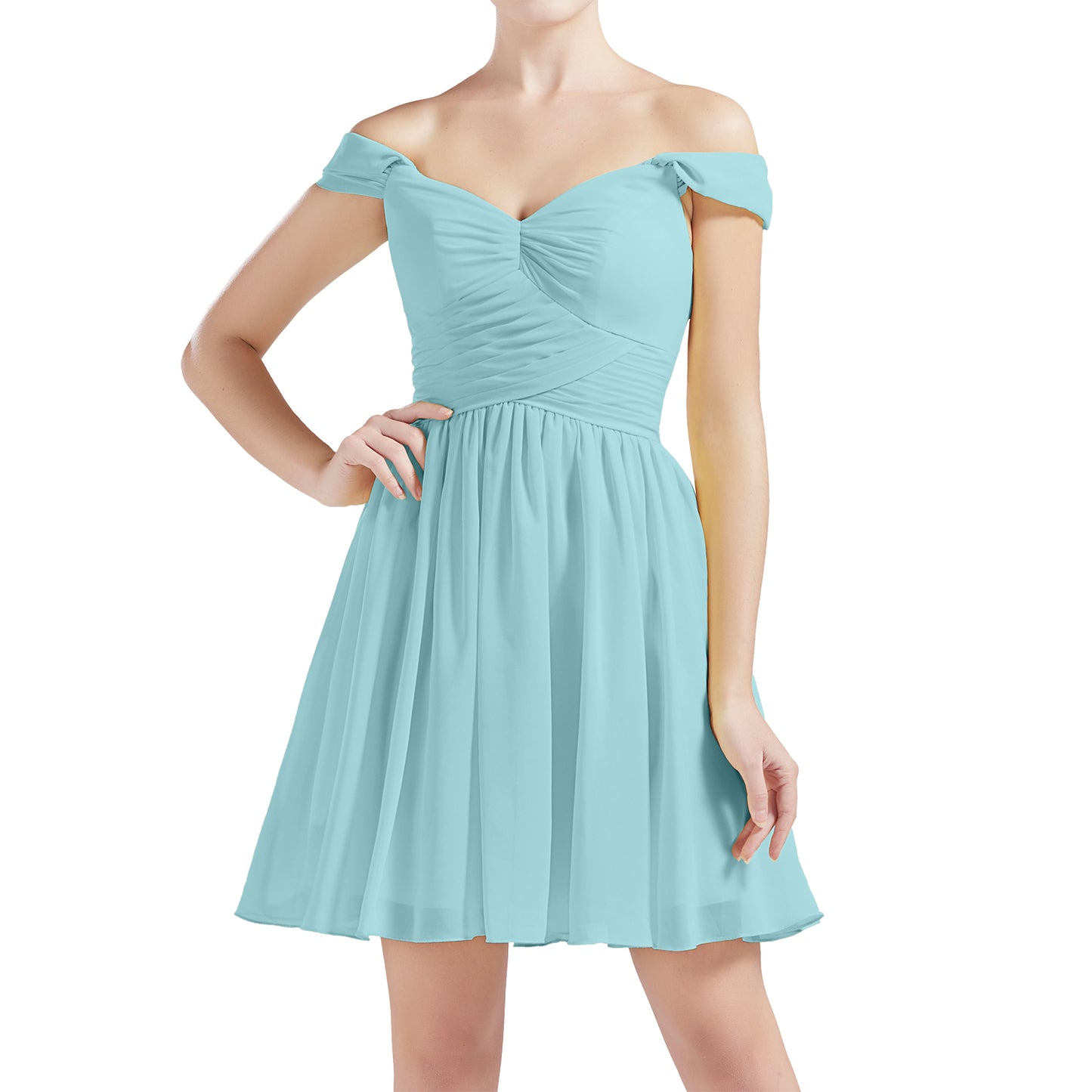 MACloth Damen Schulterfrei Kurze Chiffon Brautjungfernkleider Hochzeit Party BD MoH