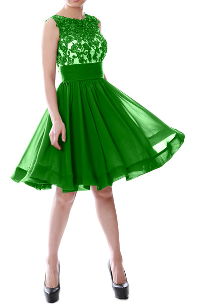 MACloth Women Beaded Lace Chiffon Short Prom Formal Dress Cocktail Party Gown