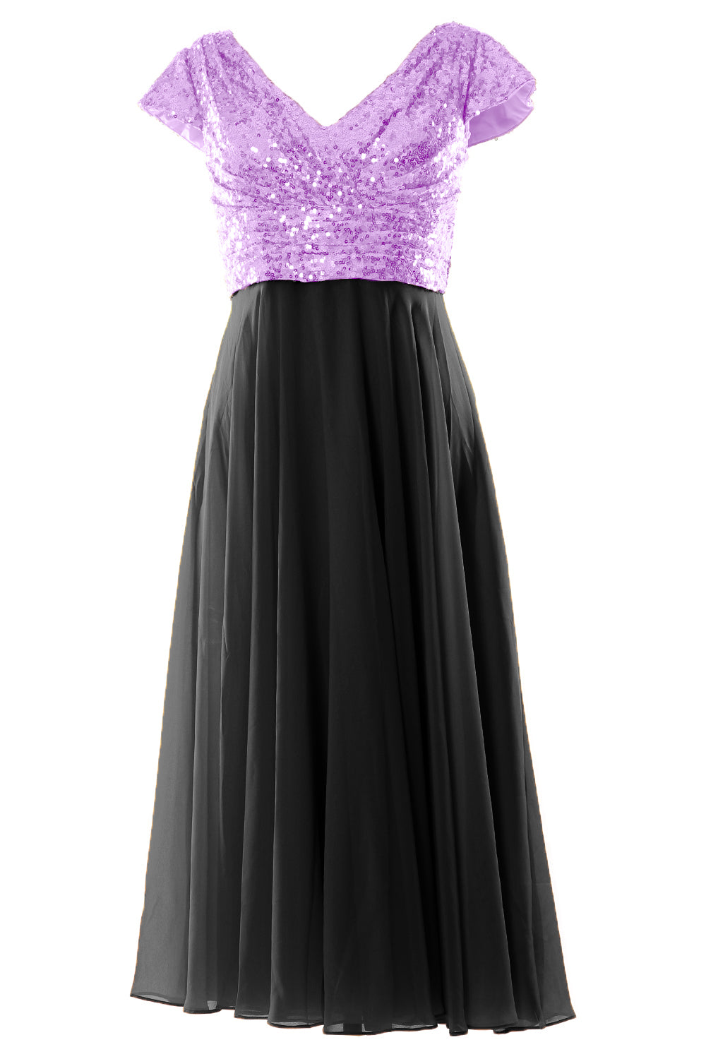 MACloth Damen Kleider für die Brautmutter, wadenlang, Pailletten, Flügelärmel, Brautjungfer