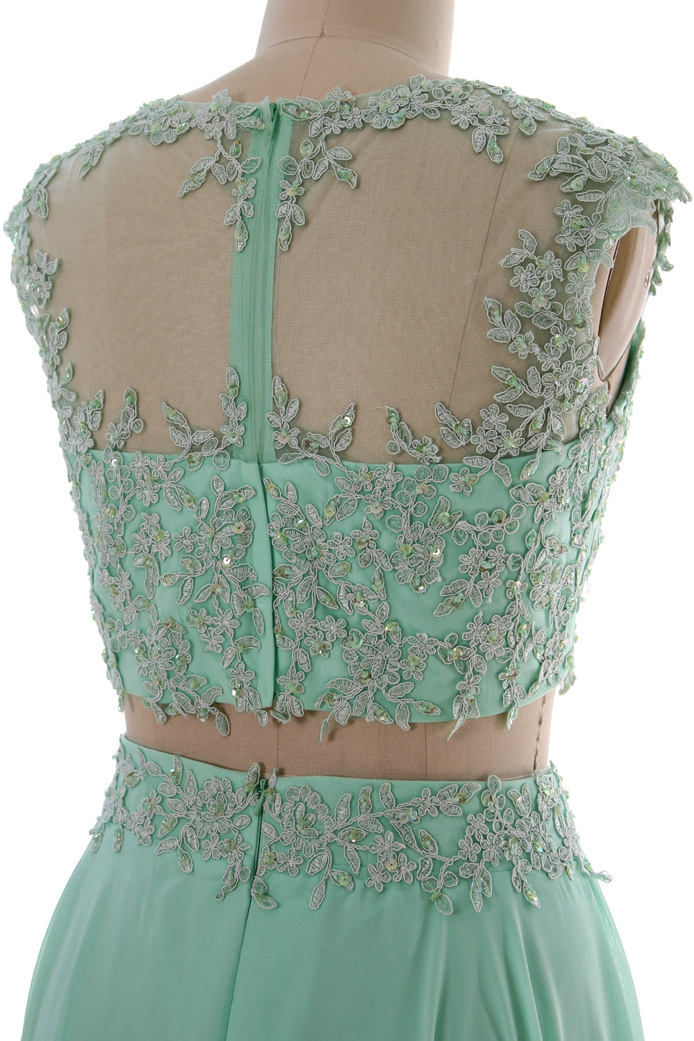 MACloth Vestido largo de fiesta de 2 piezas para mujer, de gasa con encaje, vestido formal de noche para fiesta