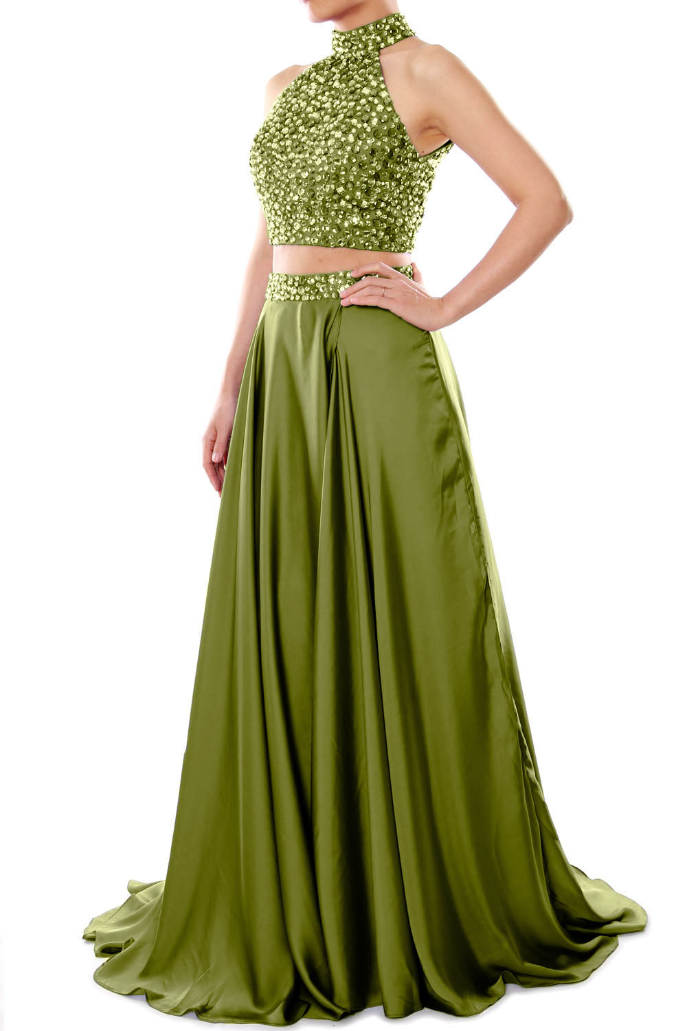 MACloth Women Two Piece Prom Dress High Neck Chiffon Long Formal Eveni MACloth Women Two Piece Prom Dress High Neck Chiffon Long Formal Eveni