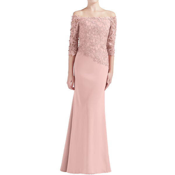 MACloth Women Off Shoulder 3/4 Sleeves Long Mother Bride Dresses Evening Gown