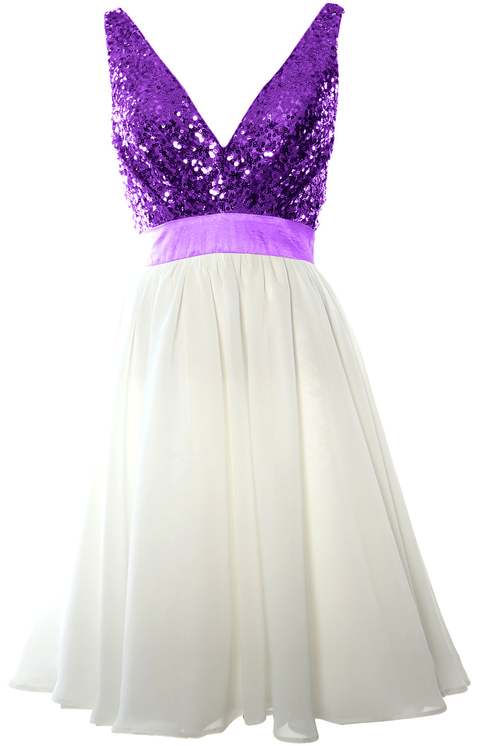 MACloth Short Bridesmaid Dresses Plunge V Neck Sequin Cocktail Party Formal Gown