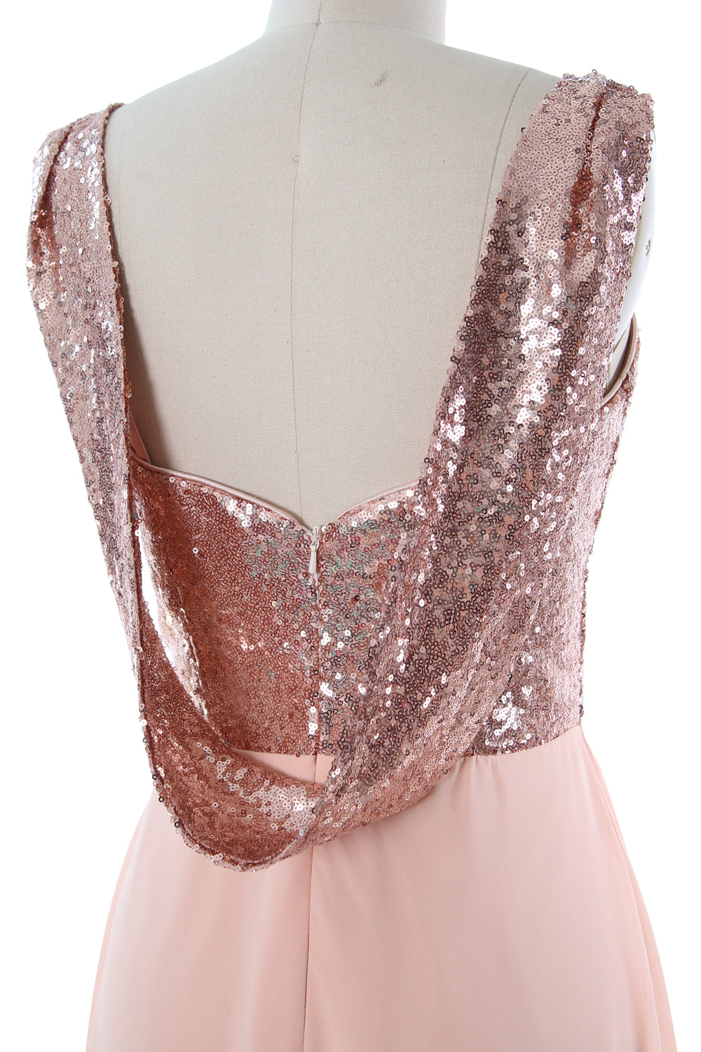 MACloth Women Sequin Chiffon Long Bridesmaid Dress Cowl Back