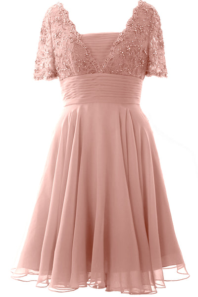 MACloth Women Mother of Bride Dress Short Sleeves Lace Wedding Party Formal Gown