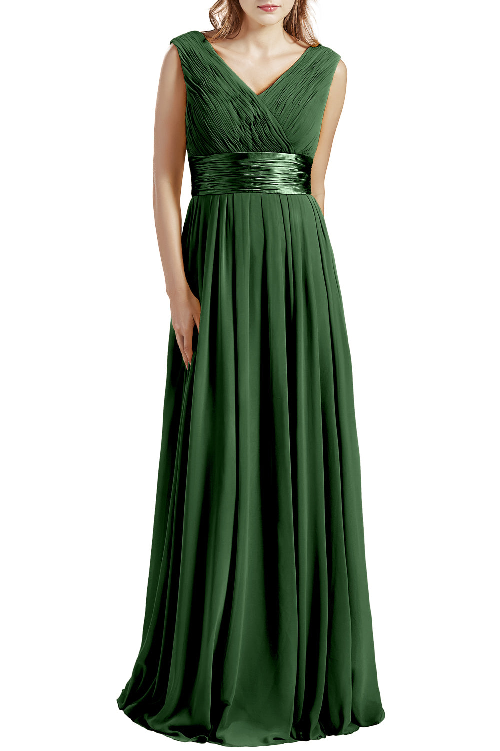 MACloth Damen Langes V-Ausschnitt Chiffon Brautjungfernkleid mit Rüschen BD