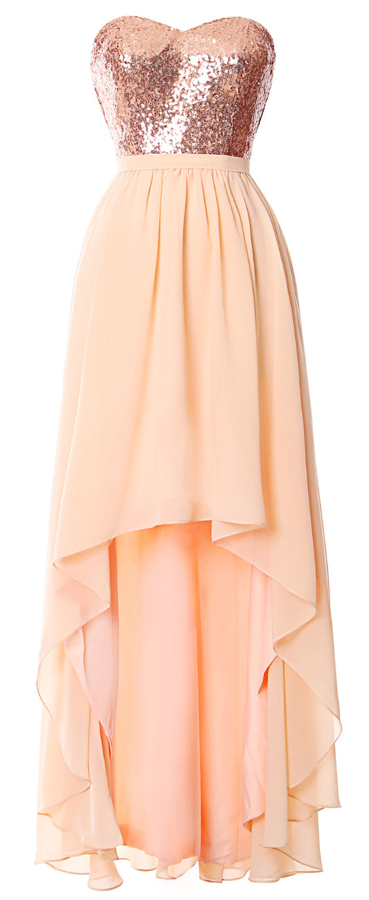 MACloth High Low Brautjungfernkleider Sweetheart Pailletten Hochzeitsfeierkleid