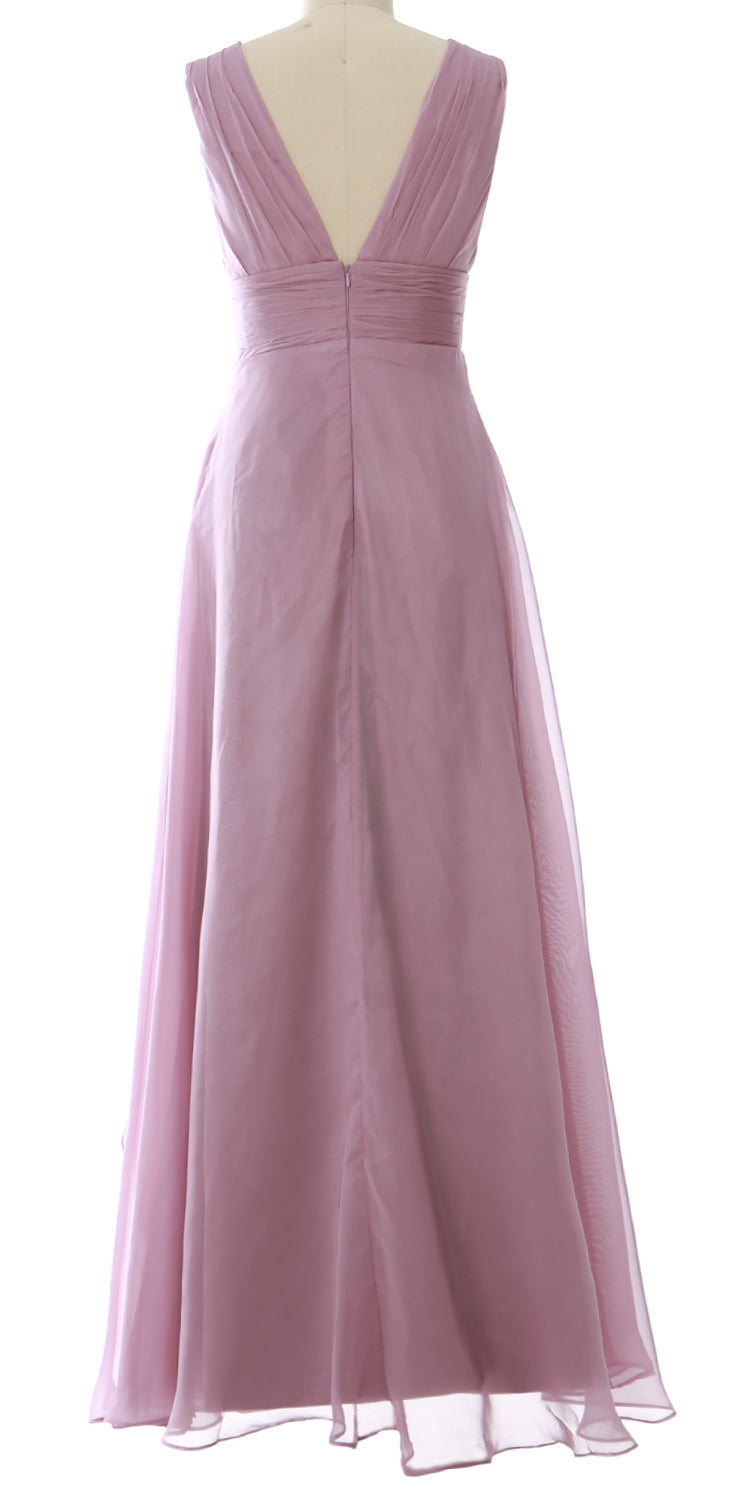 MACloth Women V Neck Long Chiffon Wedding Party Guest Bridesmaid Dress Prom Gown