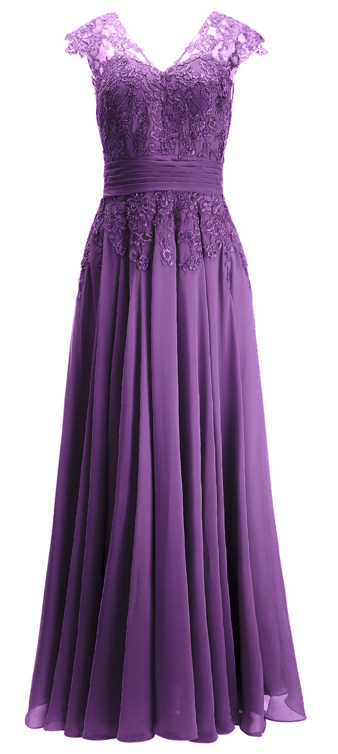 MACloth Damen Maxikleid für die Brautmutter, Flügelärmel, V-Ausschnitt, Spitze, Abendkleid