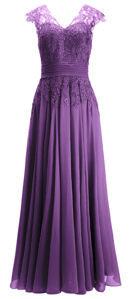MACloth Women Maxi Mother of Bride Dresses Cap Sleeve V Neck Lace Evening Gown