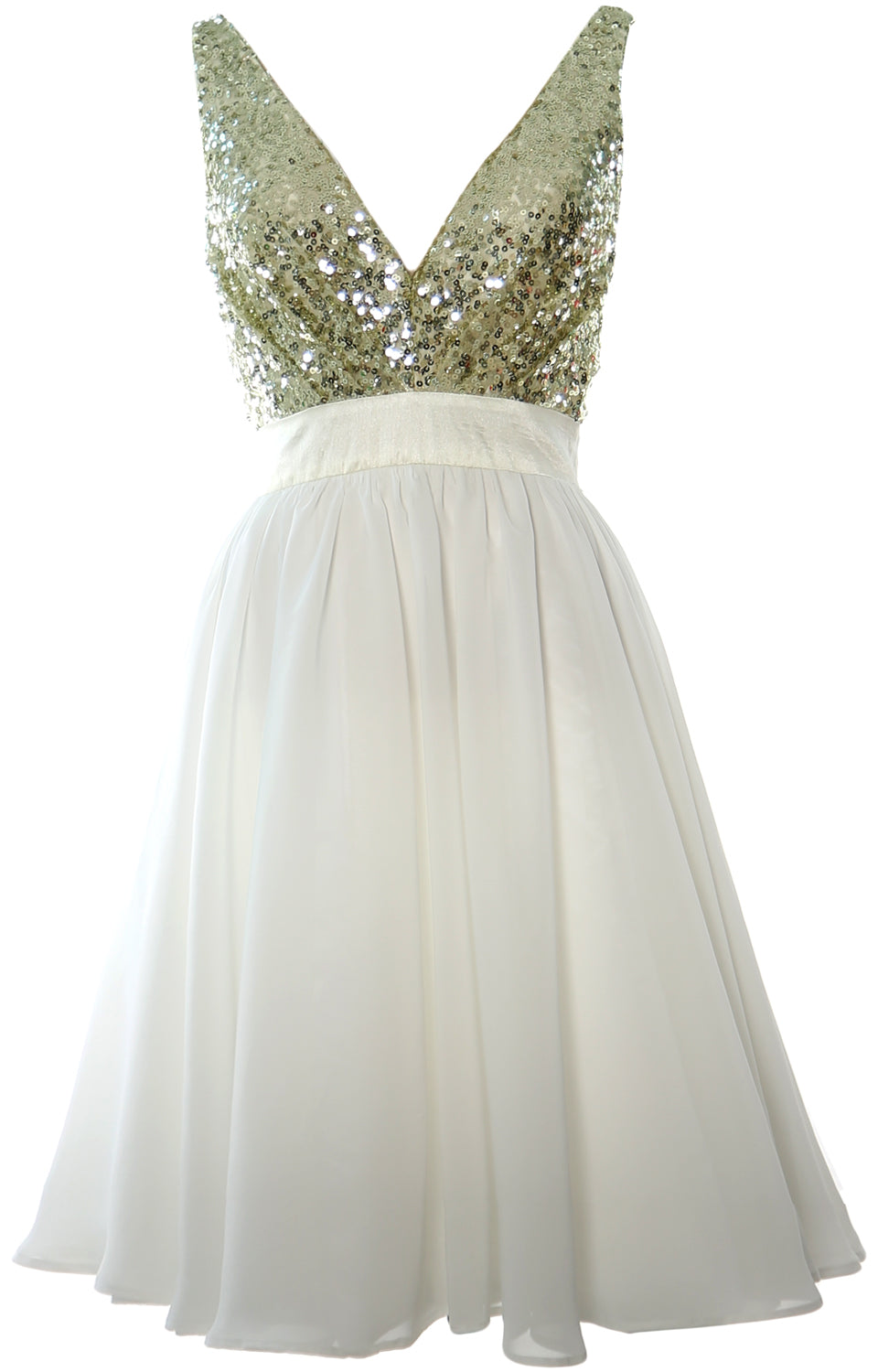 MACloth Short Bridesmaid Dresses Plunge V Neck Sequin Cocktail Party Formal Gown