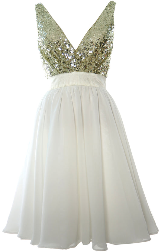 MACloth Short Bridesmaid Dresses Plunge V Neck Sequin Cocktail Party Formal Gown