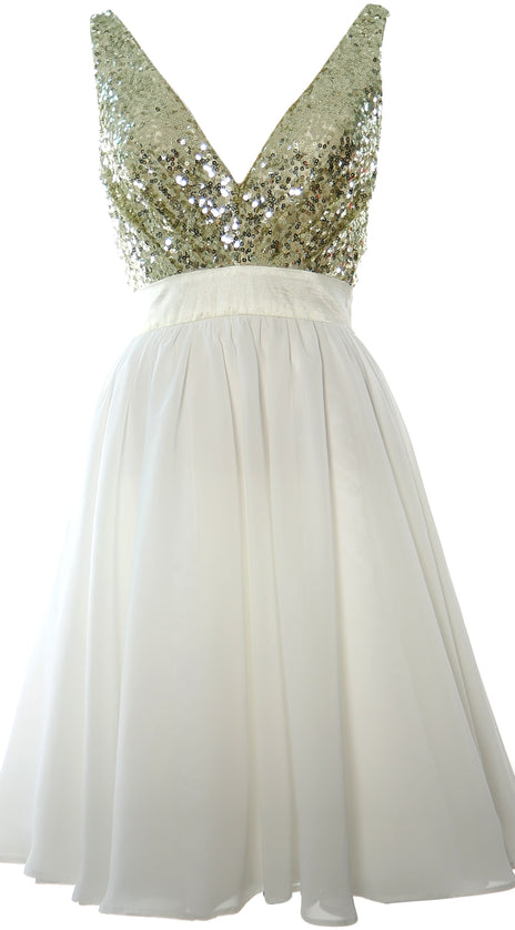MACloth Short Bridesmaid Dresses Plunge V Neck Sequin Cocktail Party Formal Gown