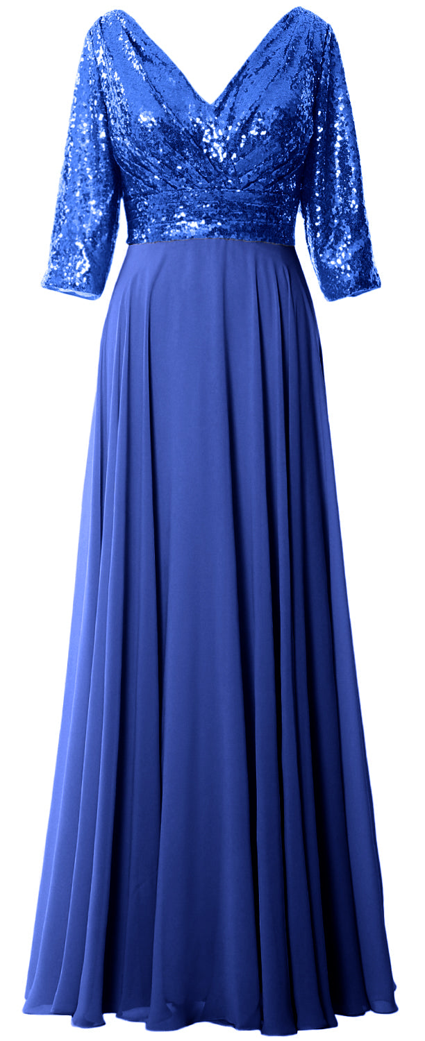 MACloth Damen Maxikleid mit langen Ärmeln und V-Ausschnitt und Pailletten