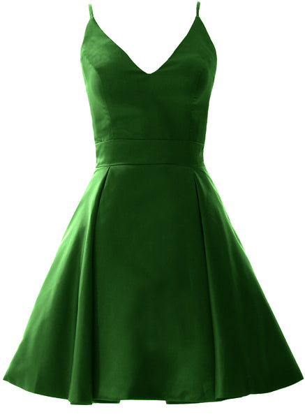 MACloth Mini Prom Homecoming Dresses V Neck Satin Wedding Guest Formal Gown