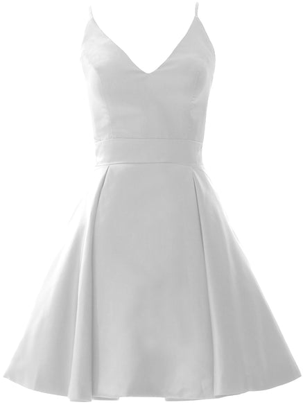 MACloth Mini Prom Homecoming Dresses V Neck Satin Wedding Guest Formal Gown