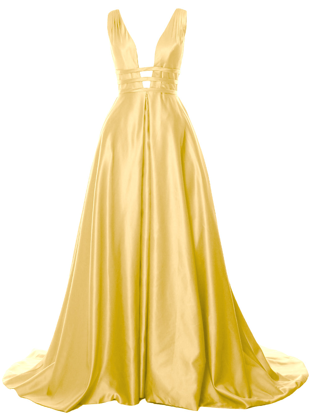 MACloth Damen Ballkleid mit tiefem V-Ausschnitt, Satin, ärmellos, formelle Abendkleider