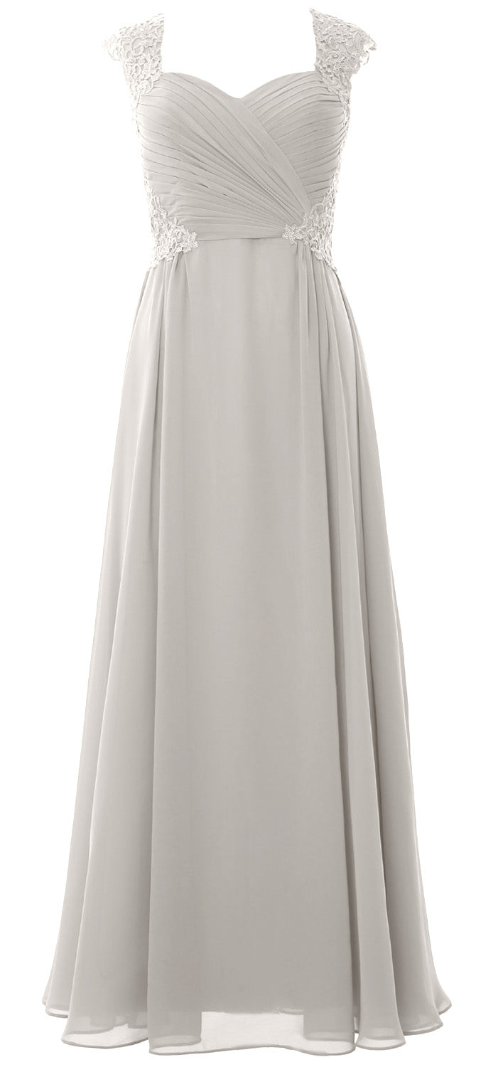 MACloth Women Long Maxi Bridesmaid Dresses Cap Sleeve Lace Evening Gown
