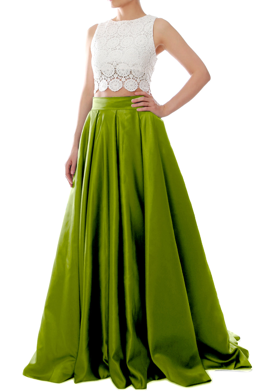 MACloth Women Two Piece O Neck Lace Long Prom Homecoming Dress Evening Ball Gown