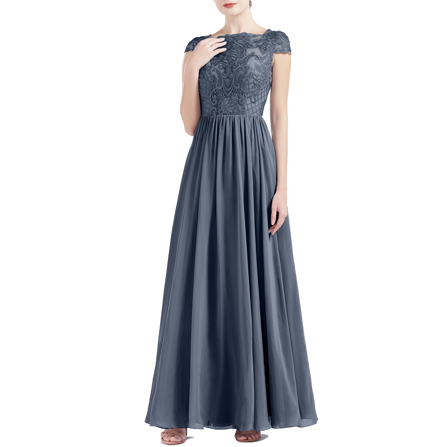 MACloth Women Cap Sleeve Scoop Lace Long Wedding Mother Bride Dresses Formal