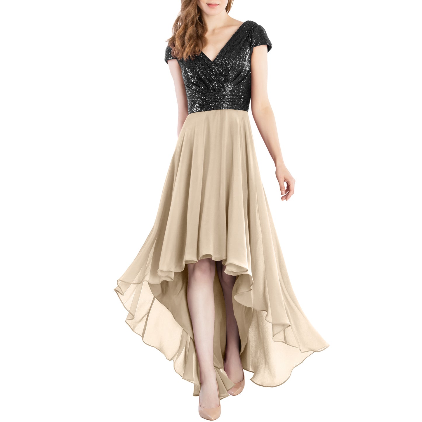 Vestidos de novia de MACloth con mangas cortas y lentejuelas, vestido formal de boda