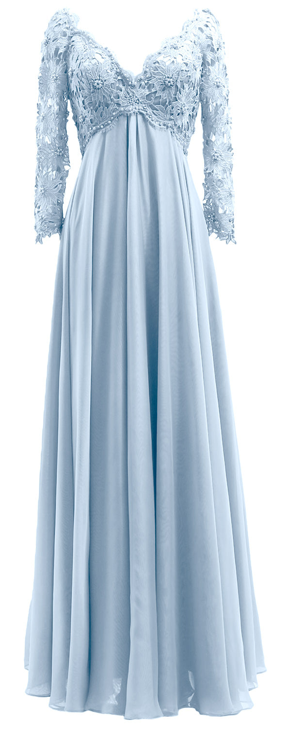 MACloth Damen Abendkleid für die Brautmutter, V-Ausschnitt, Spitze, lange Ärmel