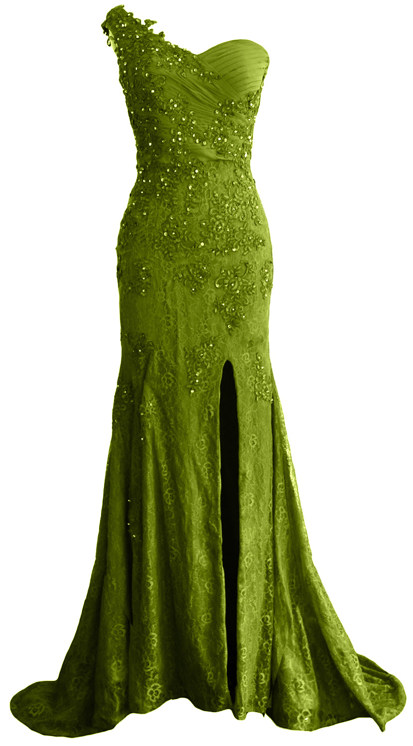 MACloth Women Prom Dresses Mermaid One Shoulder Long Lace Maxi Wedding Gown Long