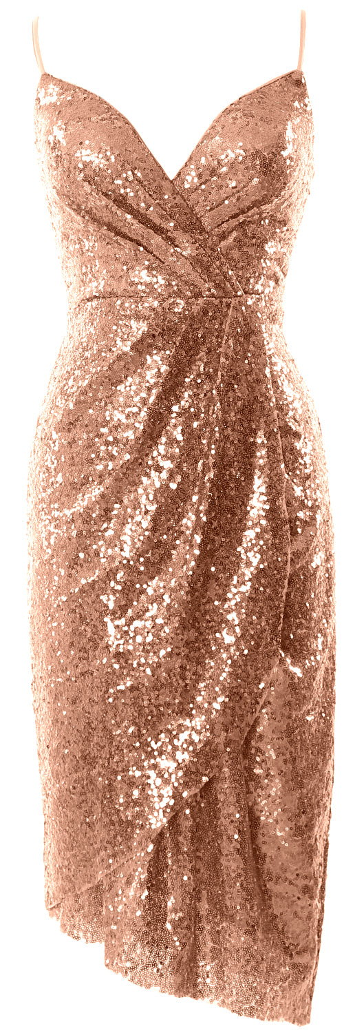 MACloth Vestidos de dama de honor midi para mujer, con lentejuelas y escote en V, vestido formal para fiesta de boda