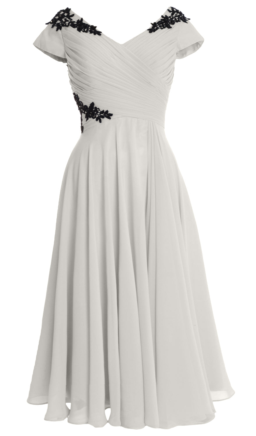 MACloth Damen Kleider für die Brautmutter, V-Ausschnitt, Flügelärmel, wadenlang, Hochzeitsgast