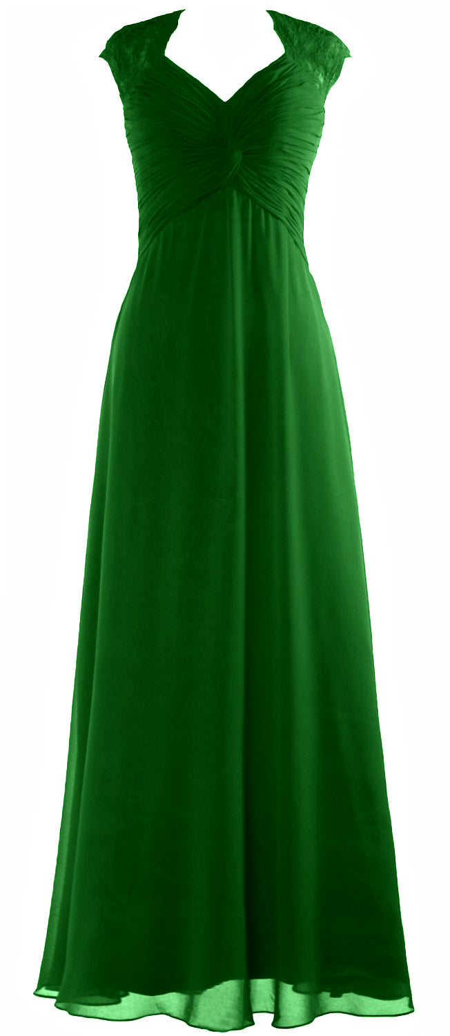 MACloth Women Cap Sleeve Lace Long Prom Dress Chiffon Wedding Party Formal Gown