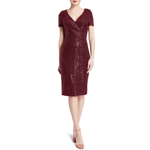 MACloth Women V Neck Short Sleeves Knee Length Sequin Casual Cocktail Dresses