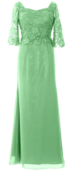 MACloth Women Mother of Bride Dresses Half Sleeves Lace Formal Evening Gown