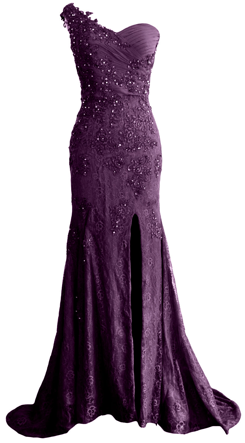 MACloth Women Prom Dresses Mermaid One Shoulder Long Lace Maxi Wedding Gown Long