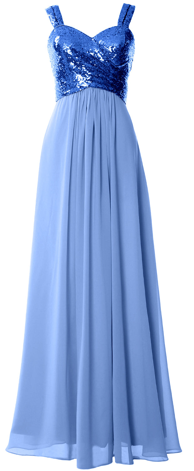 MACloth Women Sequin Chiffon Long Bridesmaid Dress Cowl Back