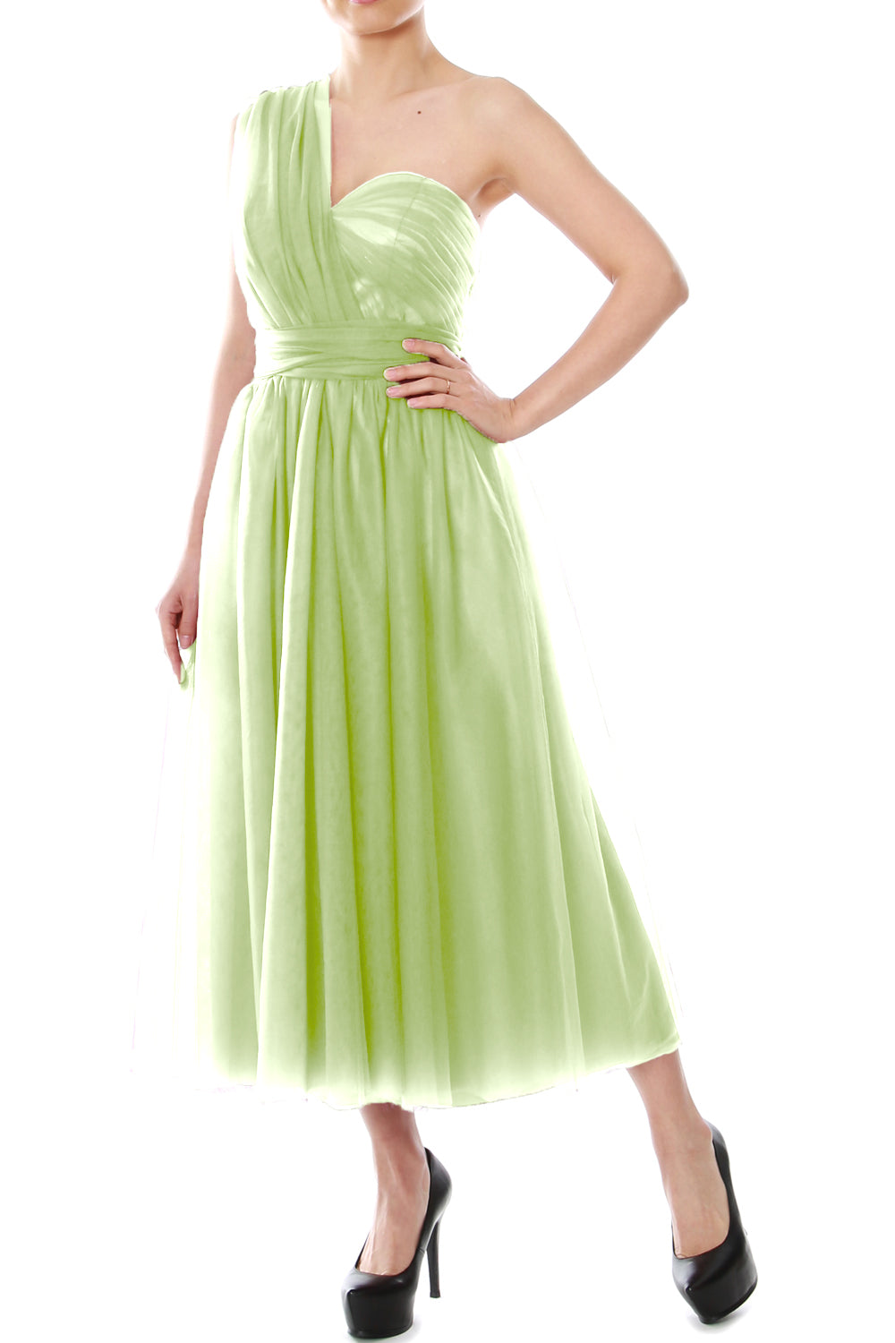 MACloth Midi Convertible Vestidos de dama de honor Vestido de fiesta de boda de tul